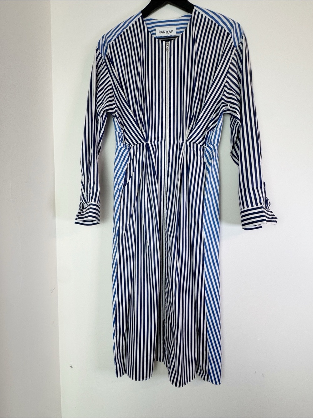 Partow long sleeve Striped midi Shirt Dress zippered belted poplin made in‎ USA
